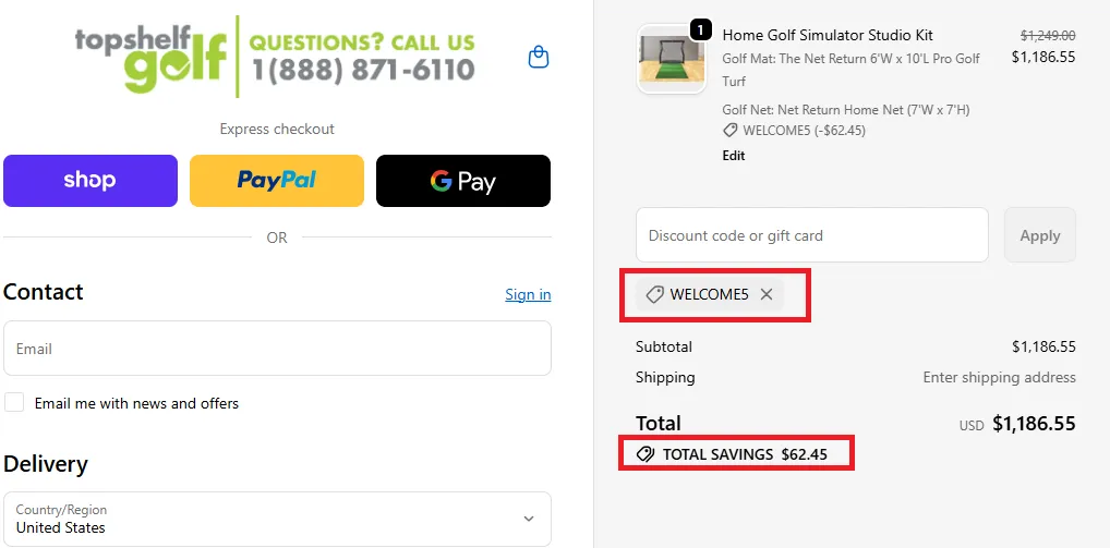Topshelfgolf 5% discount coupon