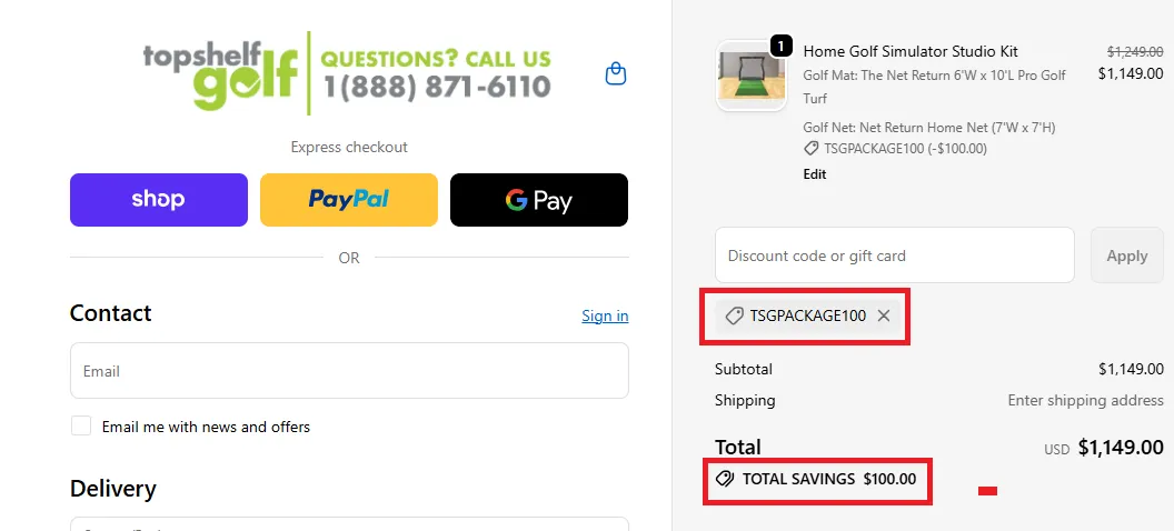Topshelfgolf $100 off coupon code